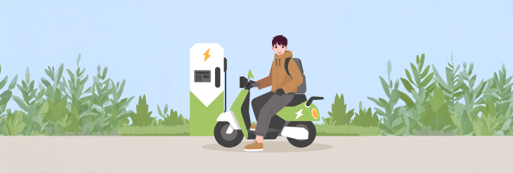  Rider riding VIDA electric scooter after charging it.